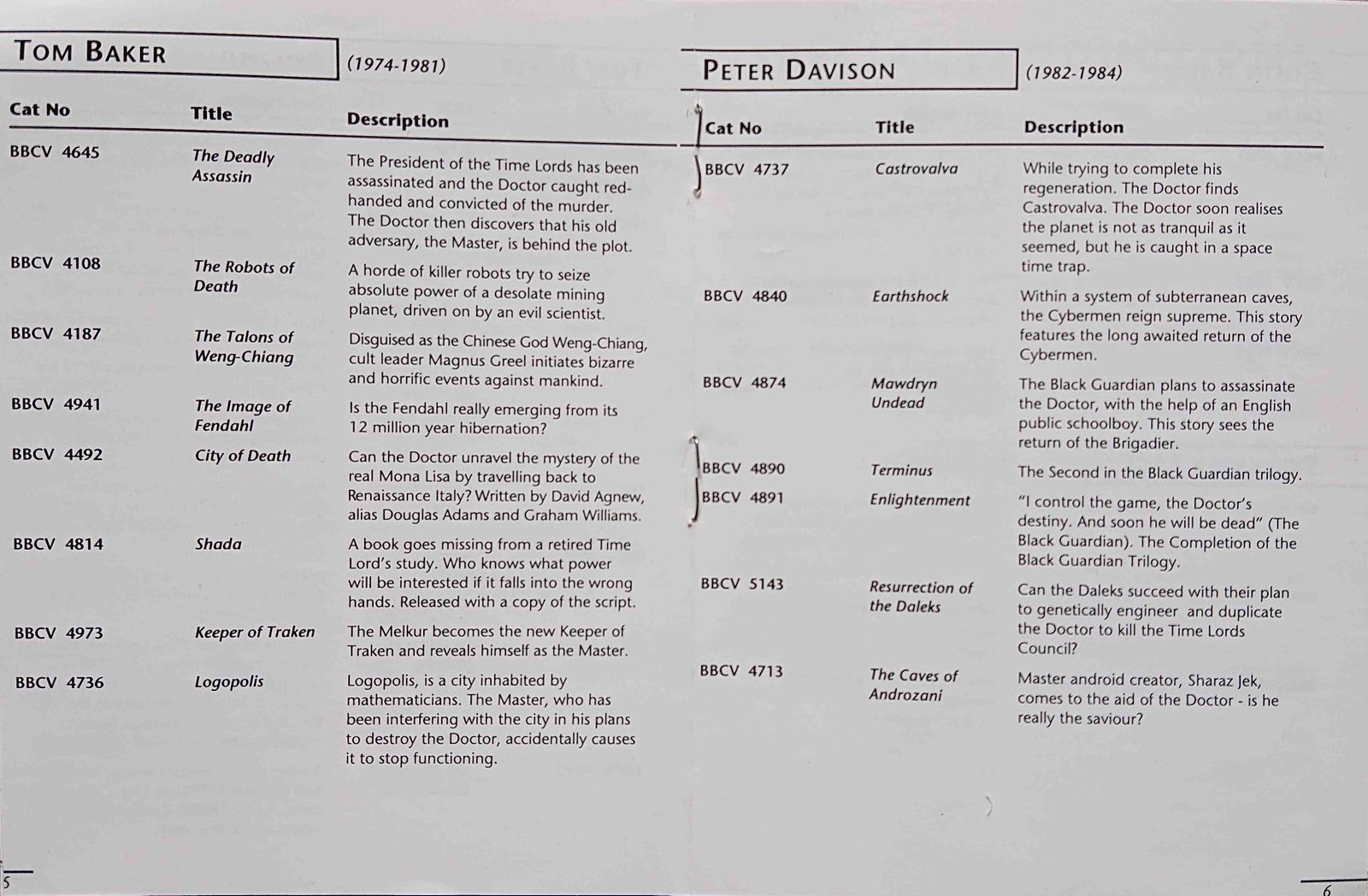 Other pages of catalogue Doctor Who 30th anniversary - The complete BBC Video and BBC radio collection catalogue 1993